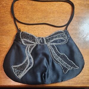 Chic Black Beaded Bow Mini Bag